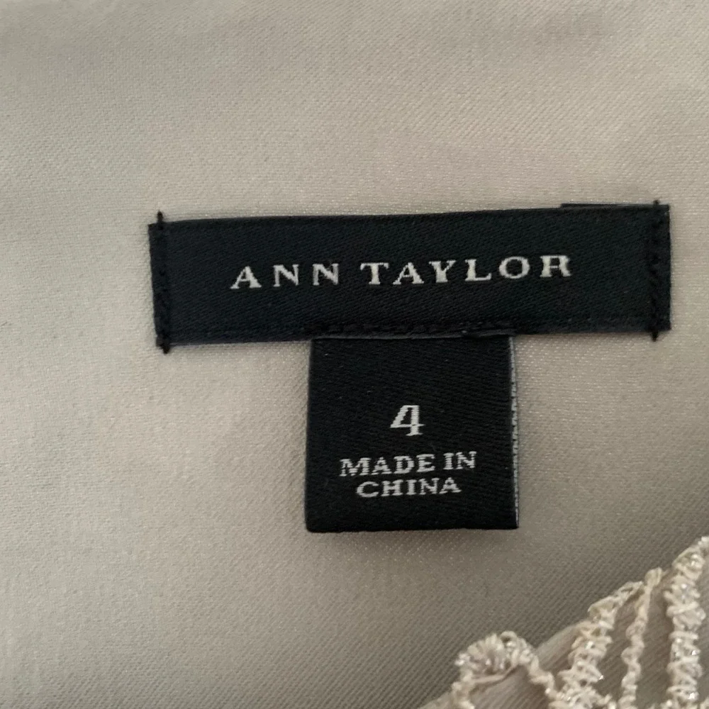 Ann Taylor Dress Champagne Sparkle Lace Shift Scalloped Sz 4 Party Wedding Guest
